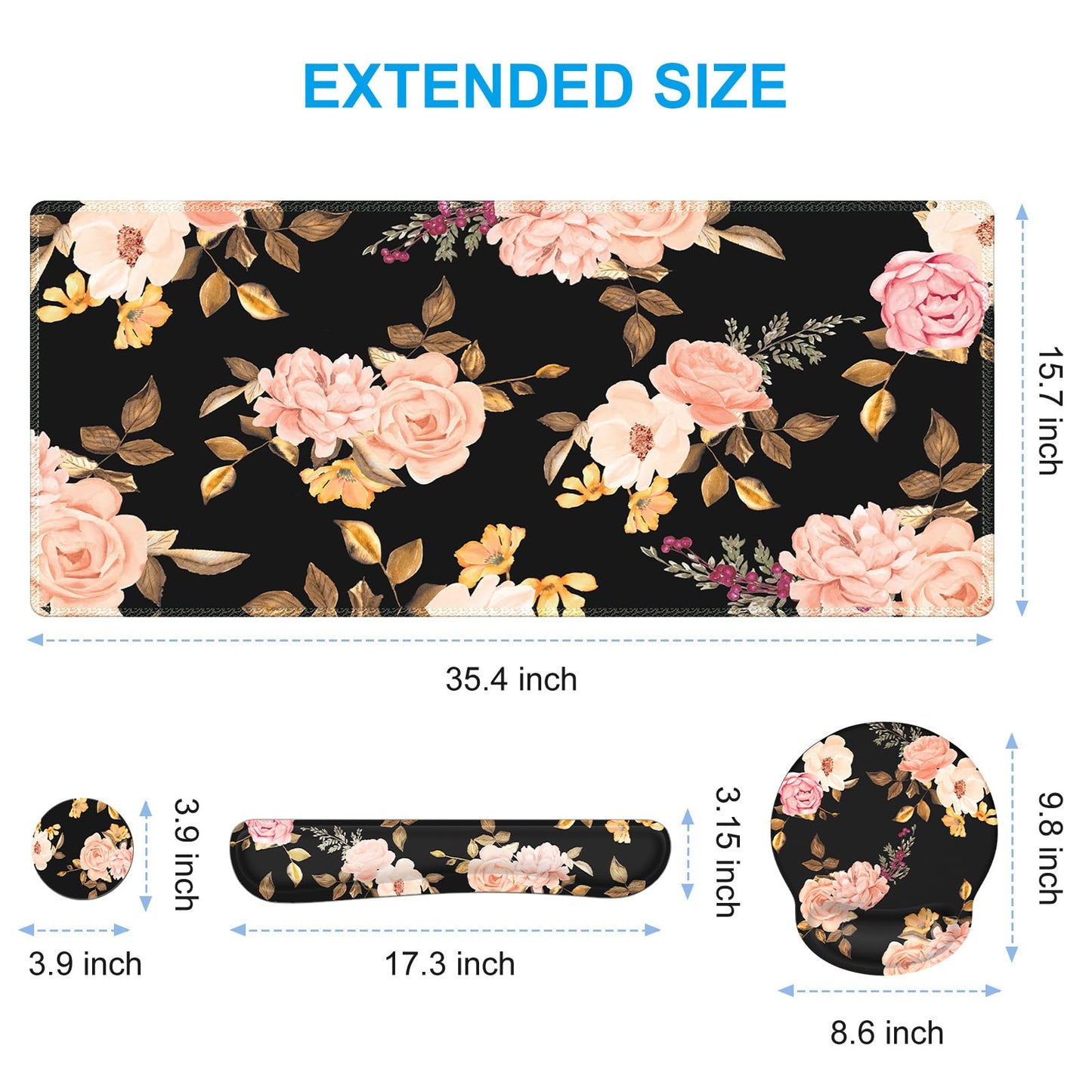iCasso Floral 4in1 Computer Mat, 35.4"x15.7" Work Mat for Computer