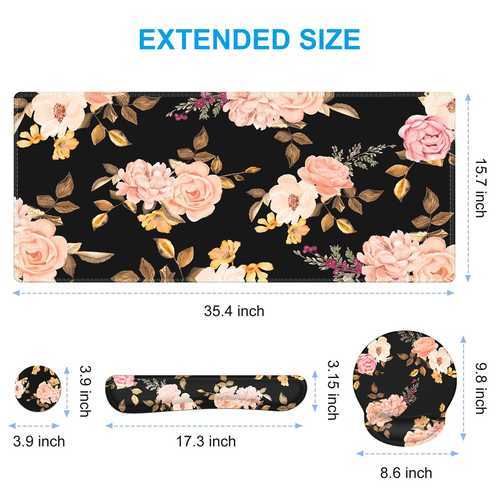 iCasso Floral 4in1 Computer Mat, 35.4"x15.7" Work Mat for Computer