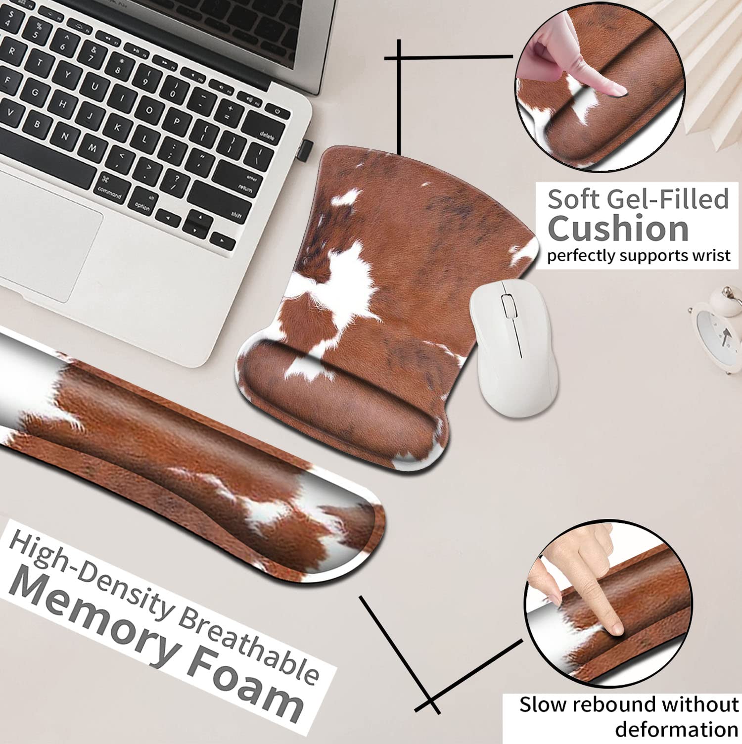 Keyboard Wrist Rest and Mouse Pad with Wrist Support Ergonomic Mousepad Coaster, Cowhide Farm