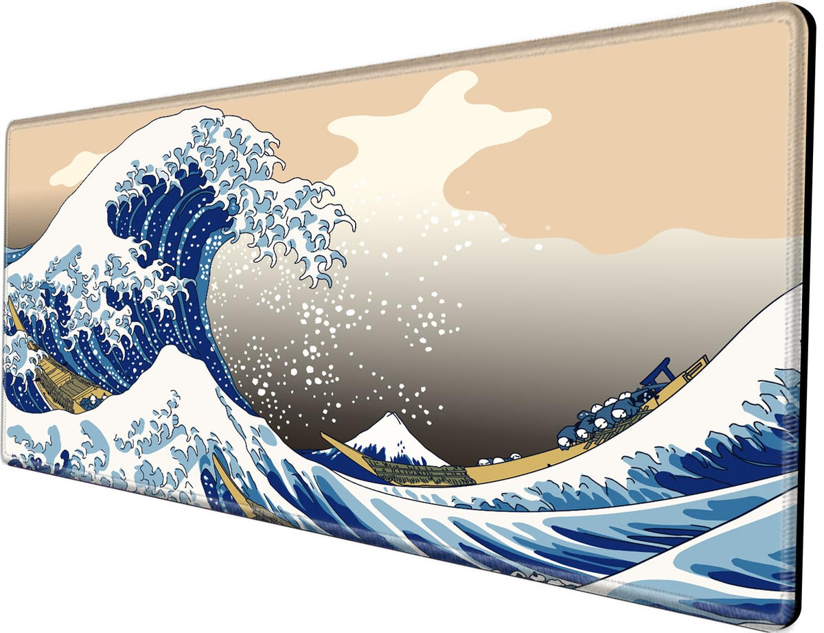 24x48 Mouse Pad Gaming Desk Mat Giant Japanese Sea Wave Mousepad Large Desk Pad Oversized Huge