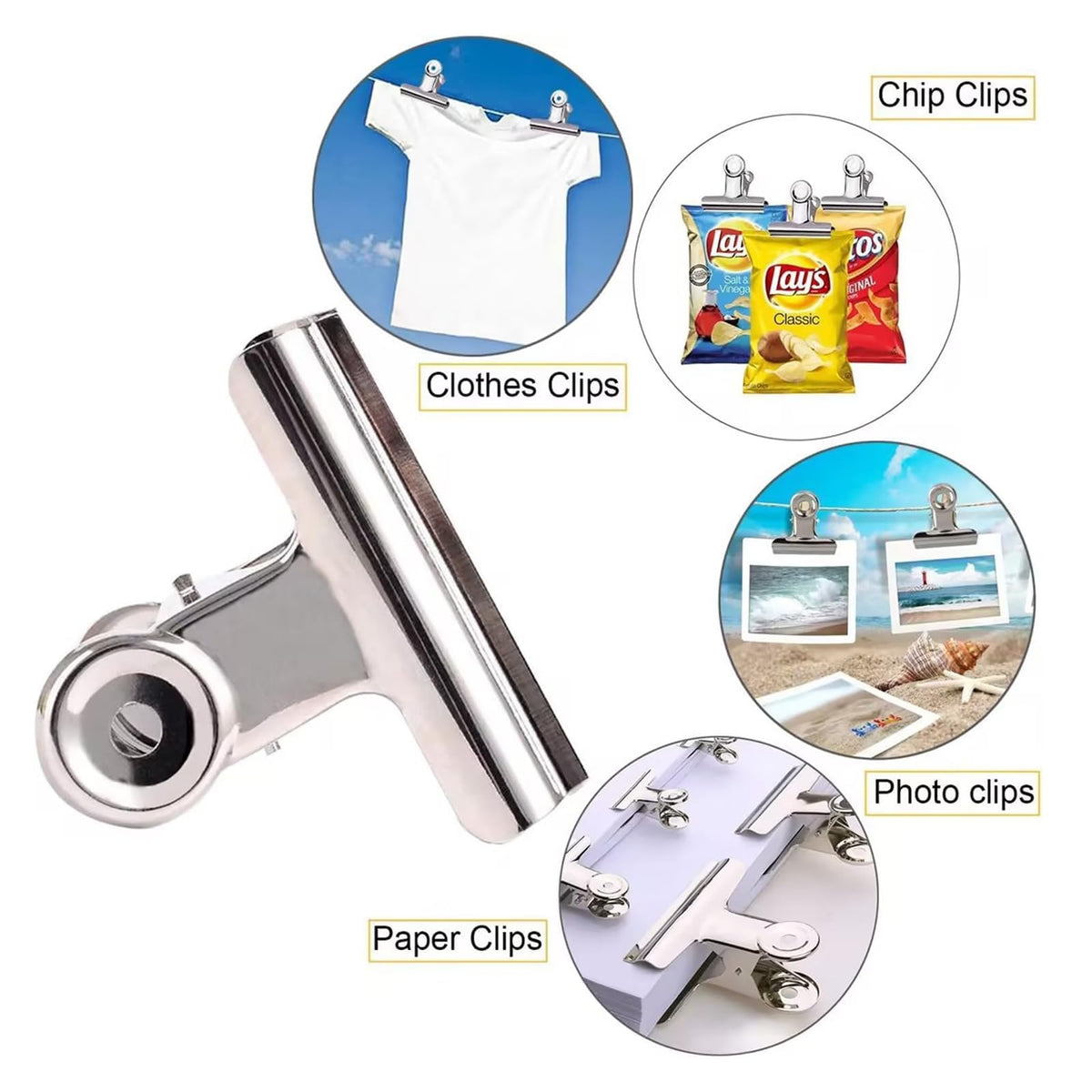 Large Bulldog Clips, 36 Pack, 2.48 Inch, Silver, 63 mm, Food Chip Clip, Binder Clips, Fold Clamps