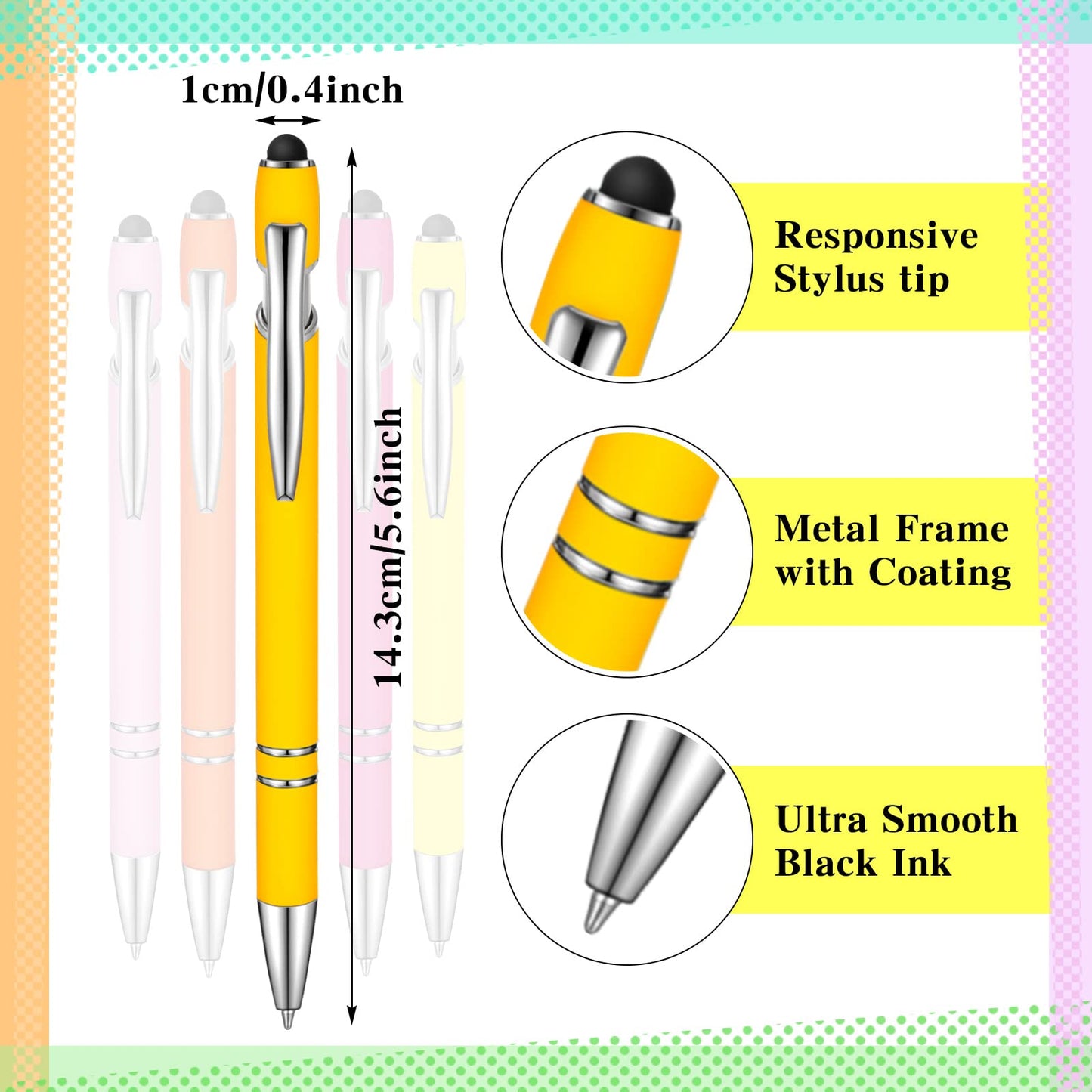 Zonon 38 Pcs Stylus Ballpoint Pens, Metal Rubberized Grip, Assorted Colors