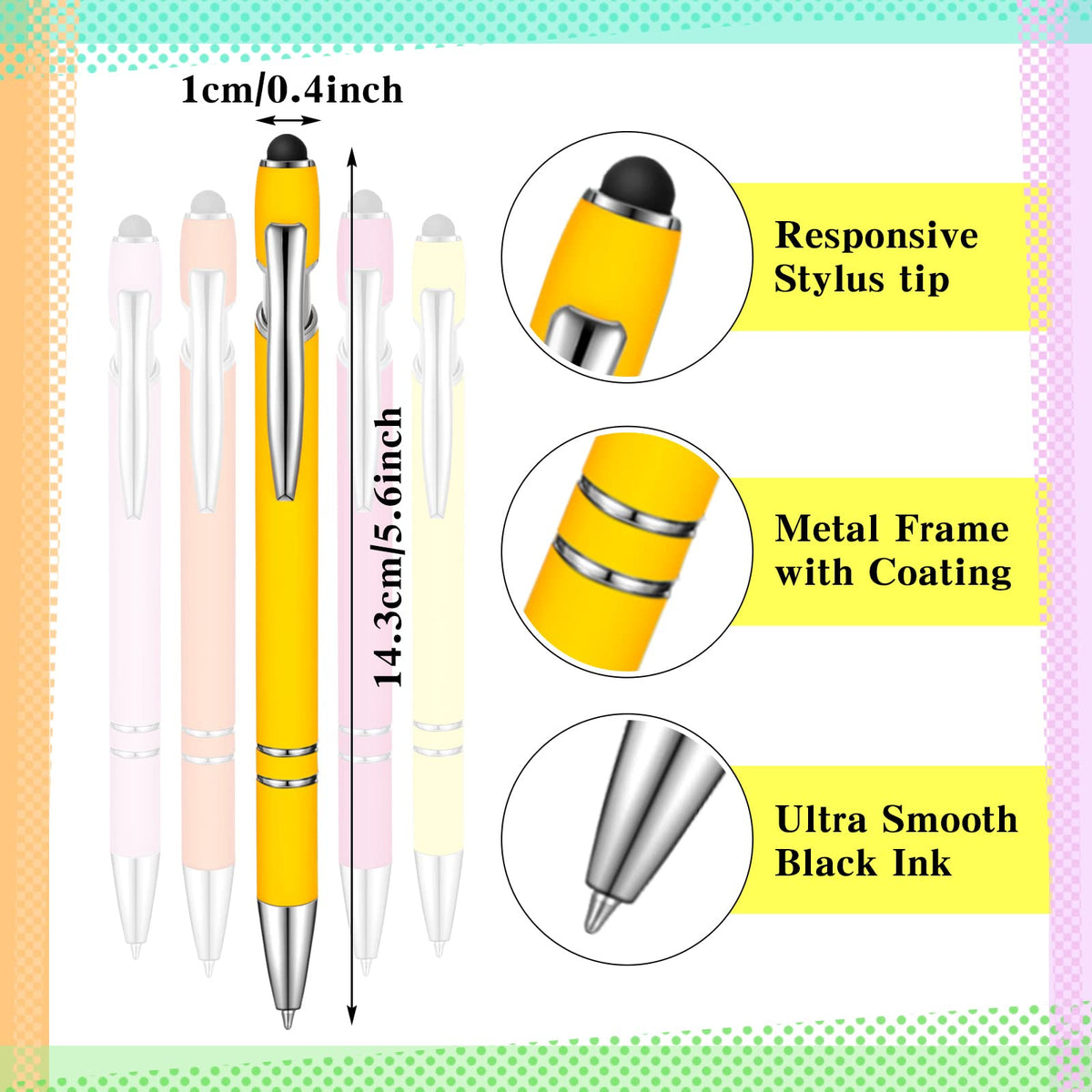 Zonon 38 Pcs Stylus Ballpoint Pens, Metal Rubberized Grip, Assorted Colors