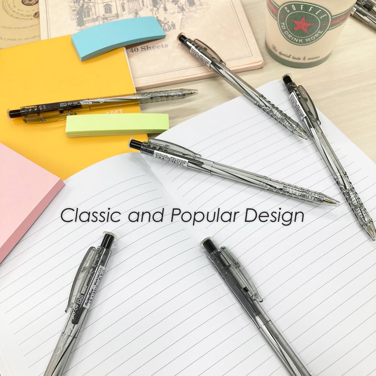 FLEXOFFICE Ballpoint Pens, Black Ink, 0.5mm Fine Point, 50 Count Pack, Quick Smooth Writing, Ball