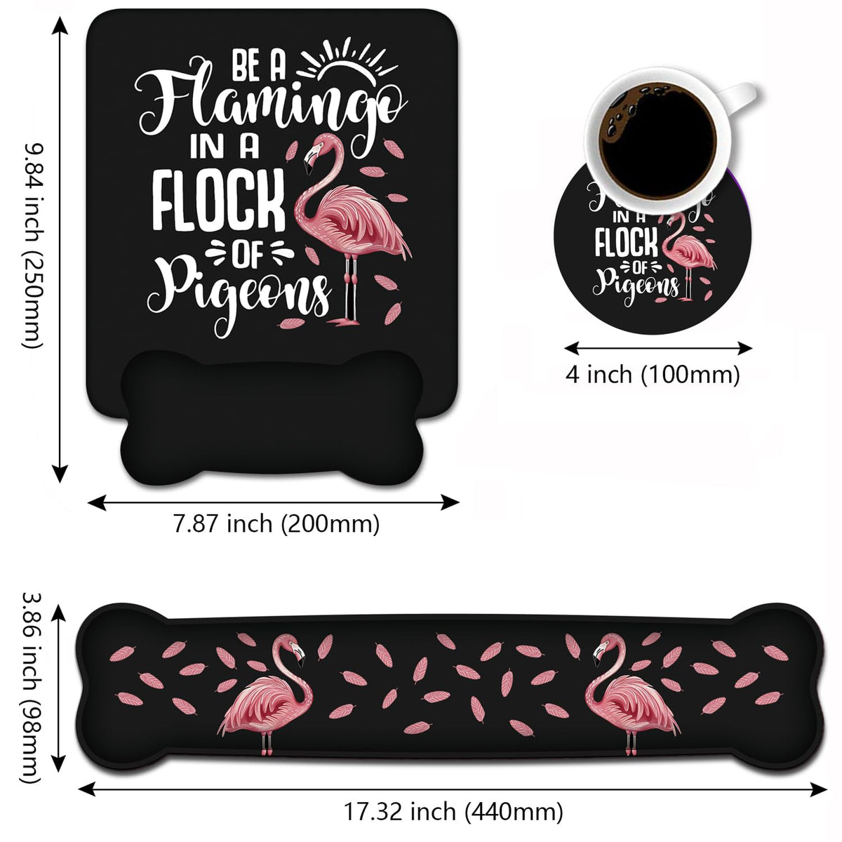 Keyboard Wrist Rest + Mouse Pad Wrist Rest Support Set with Coasters,Be a Flamingo in a Flock
