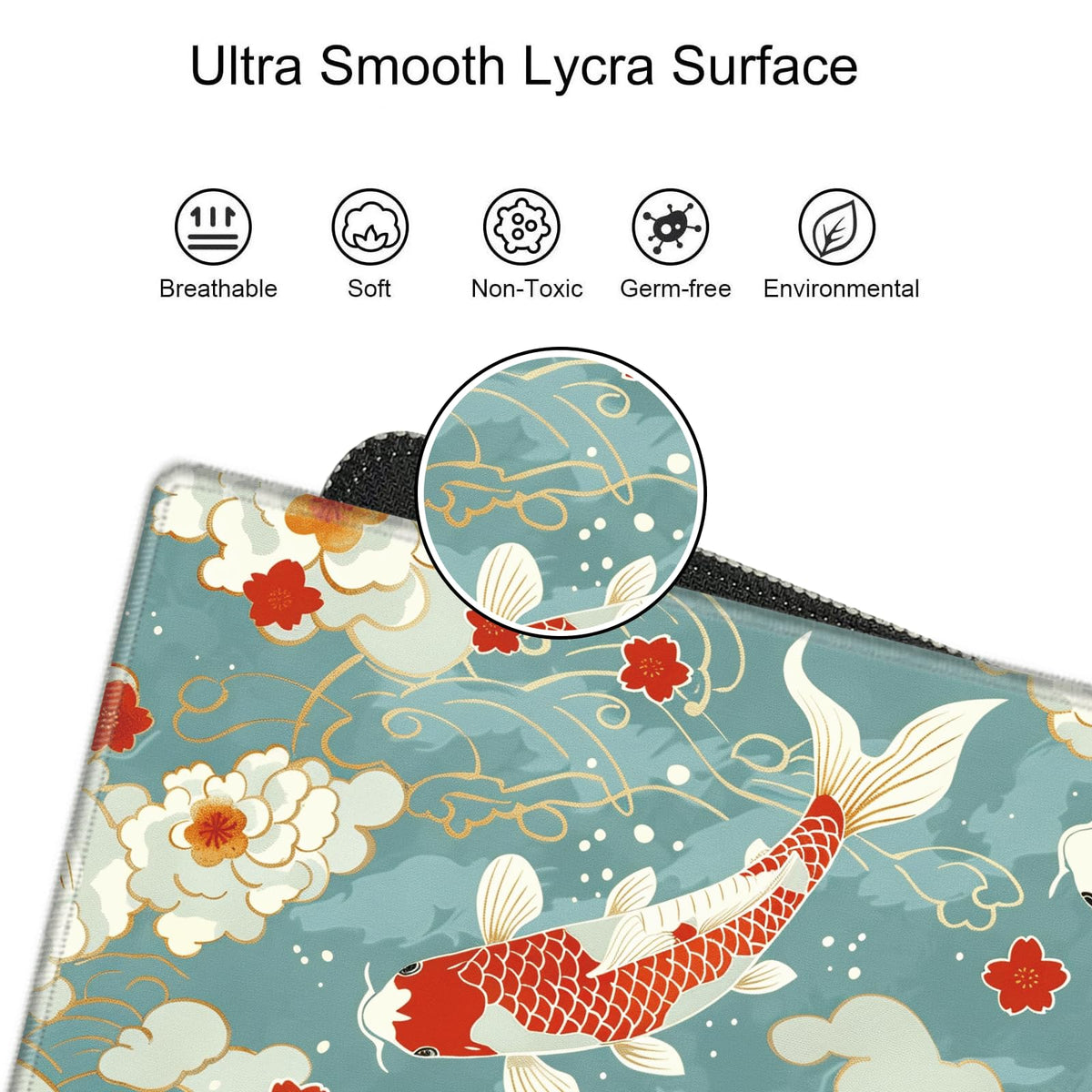 Koi Fish Desk Mat Set Carp Mousepad Gaming Mouse Pad and Keyborad Wrist Rest XXL Desk Pad 31.5" x