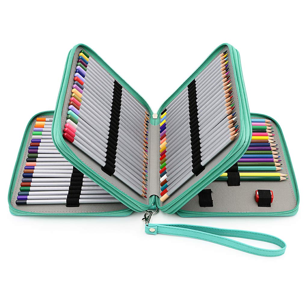 BTSKY Deluxe PU Leather Pencil Case For Colored Pencils - 120 Slot, Green