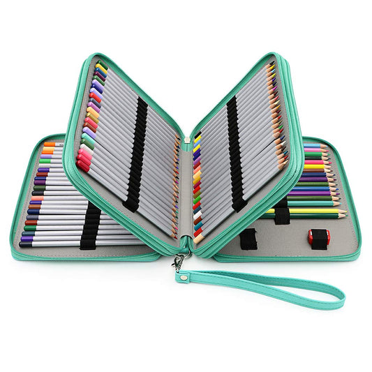 BTSKY Deluxe PU Leather Pencil Case For Colored Pencils - 120 Slot, Green