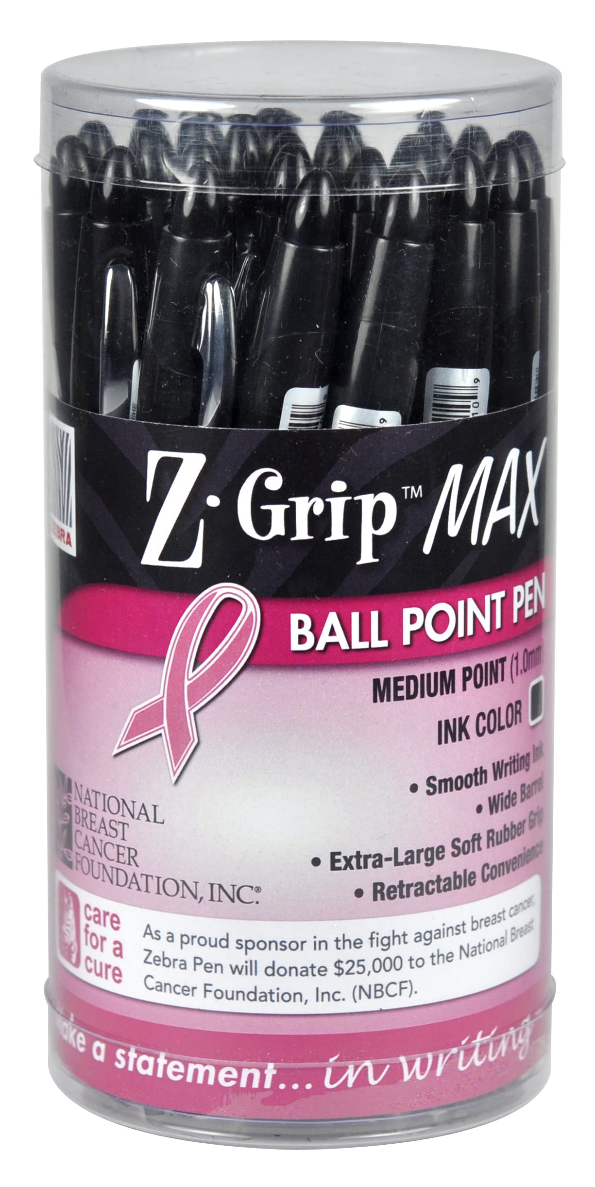 Zebra Pen Z-Grip MAX Retractable Ballpoint Pen, Black Ink, 1.0mm, 24-Pack