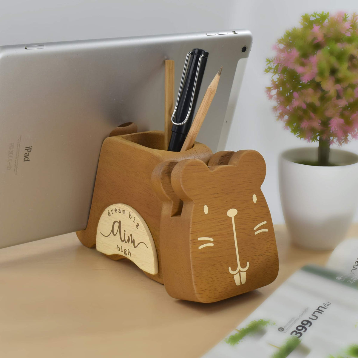 I'm Wood Multipurpose Eyeglass Phone Pen & Hamster Pencil Holder