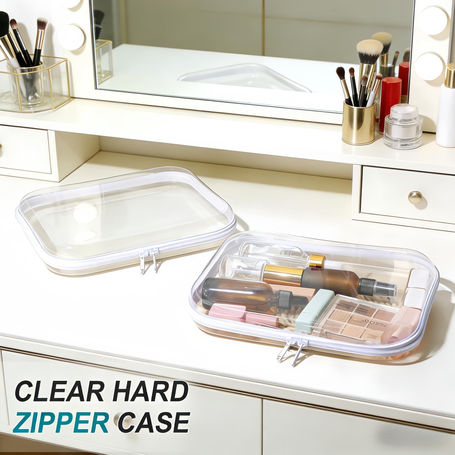 Rdttlv Thickened Clear Hard Shell Zipper Case,Professional-Grade Plastic Clear Zipper Pencil Case
