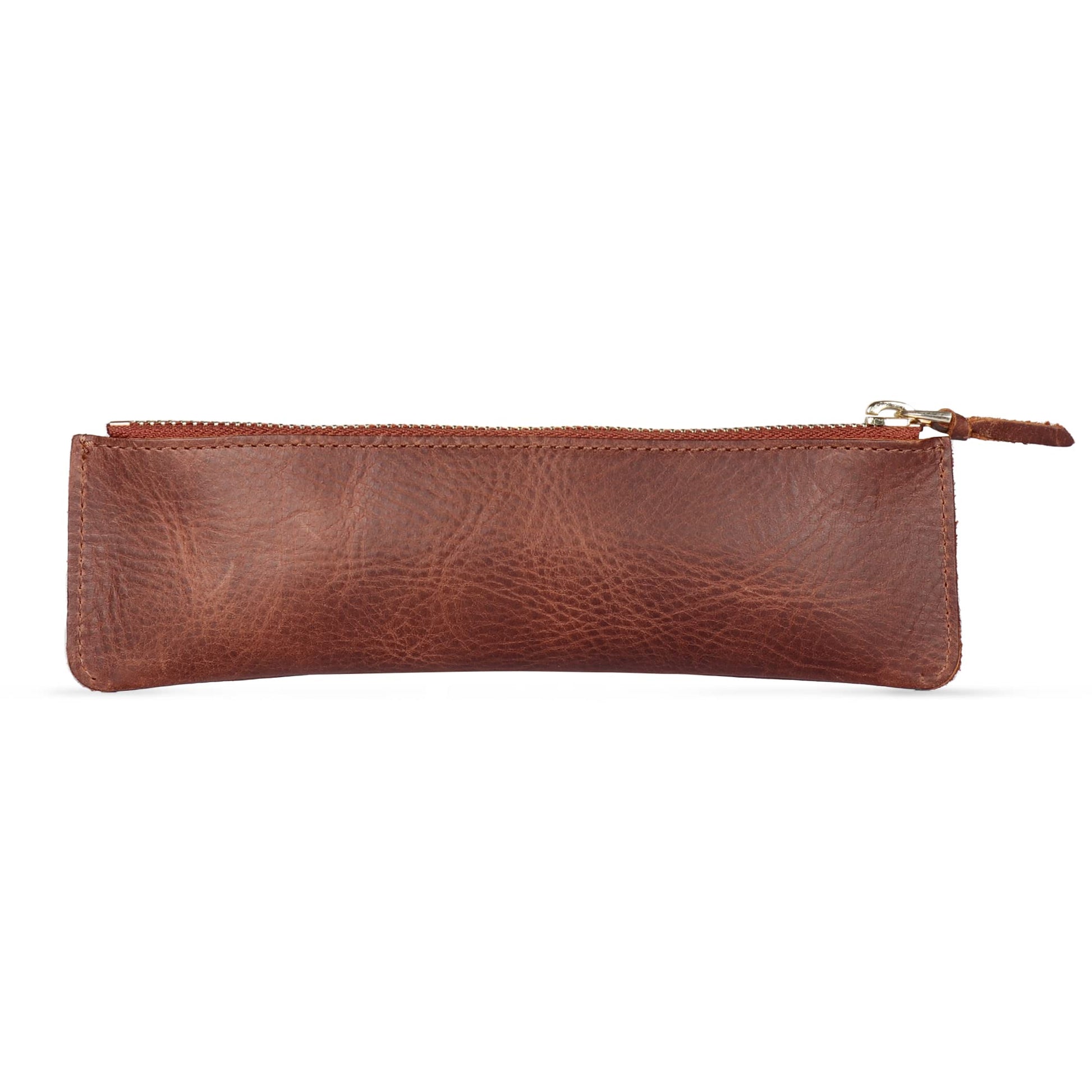 Londo Zippered Genuine Cowhide Leather Pen & Pencil Case — Slim Fountain Pen Holder, Pencil Pouch