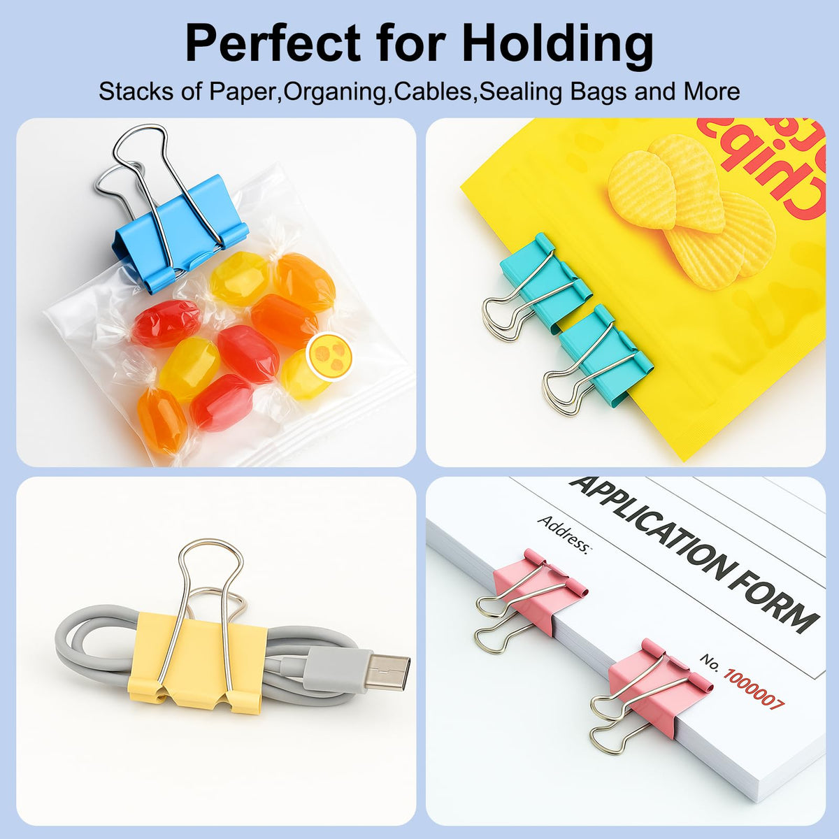 Colored Binder Clips,Medium Binder Clip 1.25 Inch (48 Pack) with Container