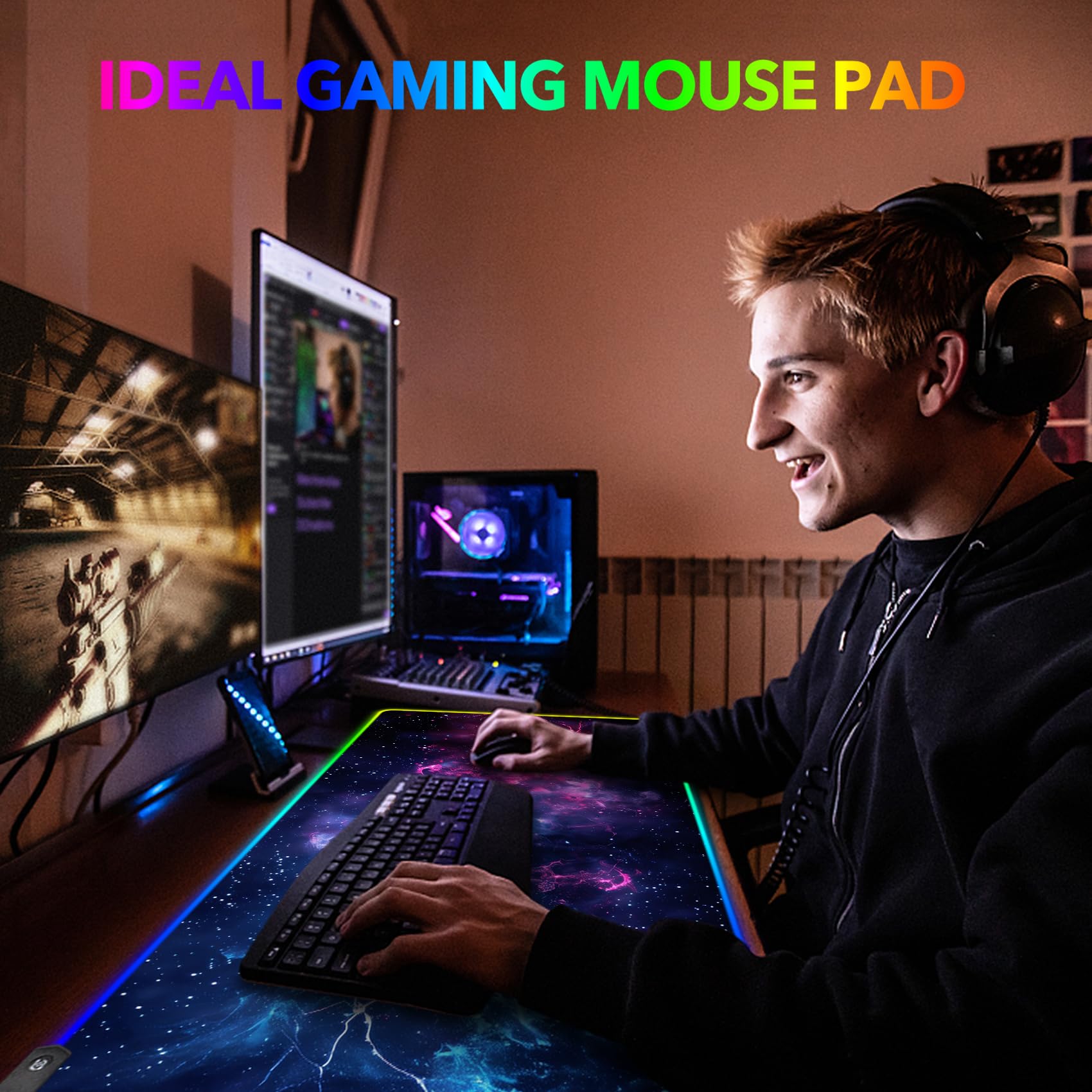 AIMSA LED Gaming Mouse Pad RGB, Large Mouse Pad with 14 Light Modes, Keyboard Mousepad Led Extended