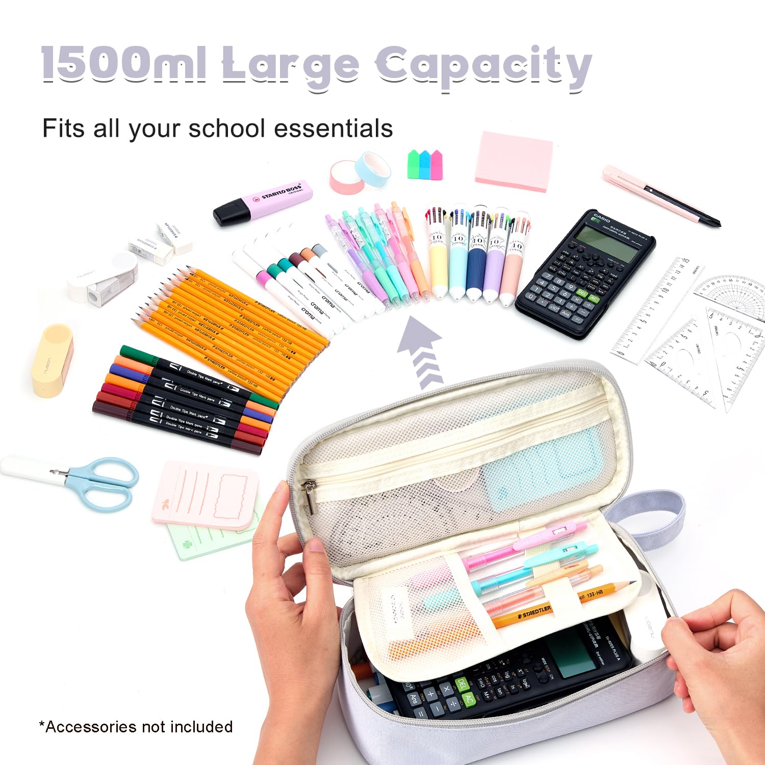 Modinest Pencil Case Pouch, Large Capacity Pen Bag Organizer, Cute Aesthetic Pencil Box for Girls