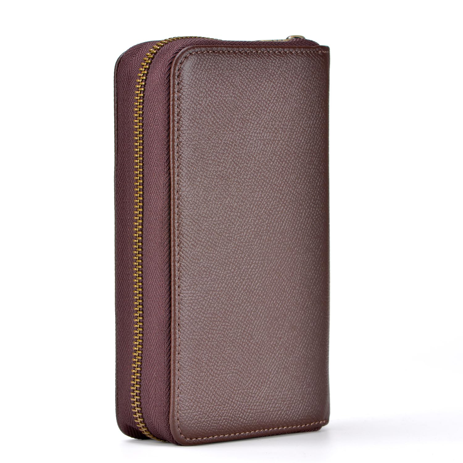 Asvine Fountain Pen Case Genuine Leather Pen Case 10 Divided Slots Coffee, Rollerball Pen Holder