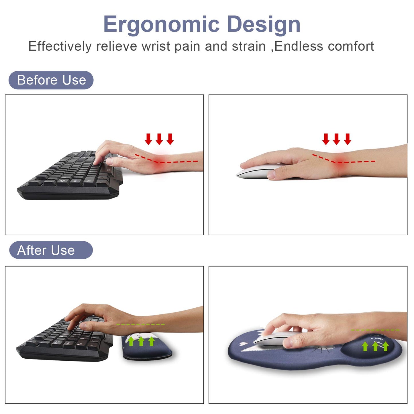 Keyboard Mouse Pad Wrist Rest, Gel Ergonomic Wrist Rest Support Mousepads,Non Slip Rubber Base