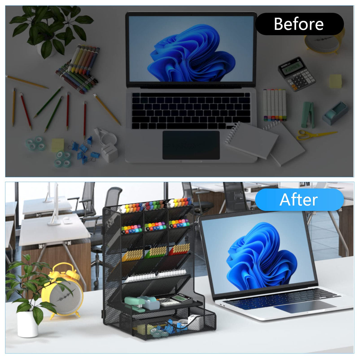 BOHDK Pen Organizer for Desk, Multi-Functional Desk Organizer, Wall Mount Pen Holder with Drawer
