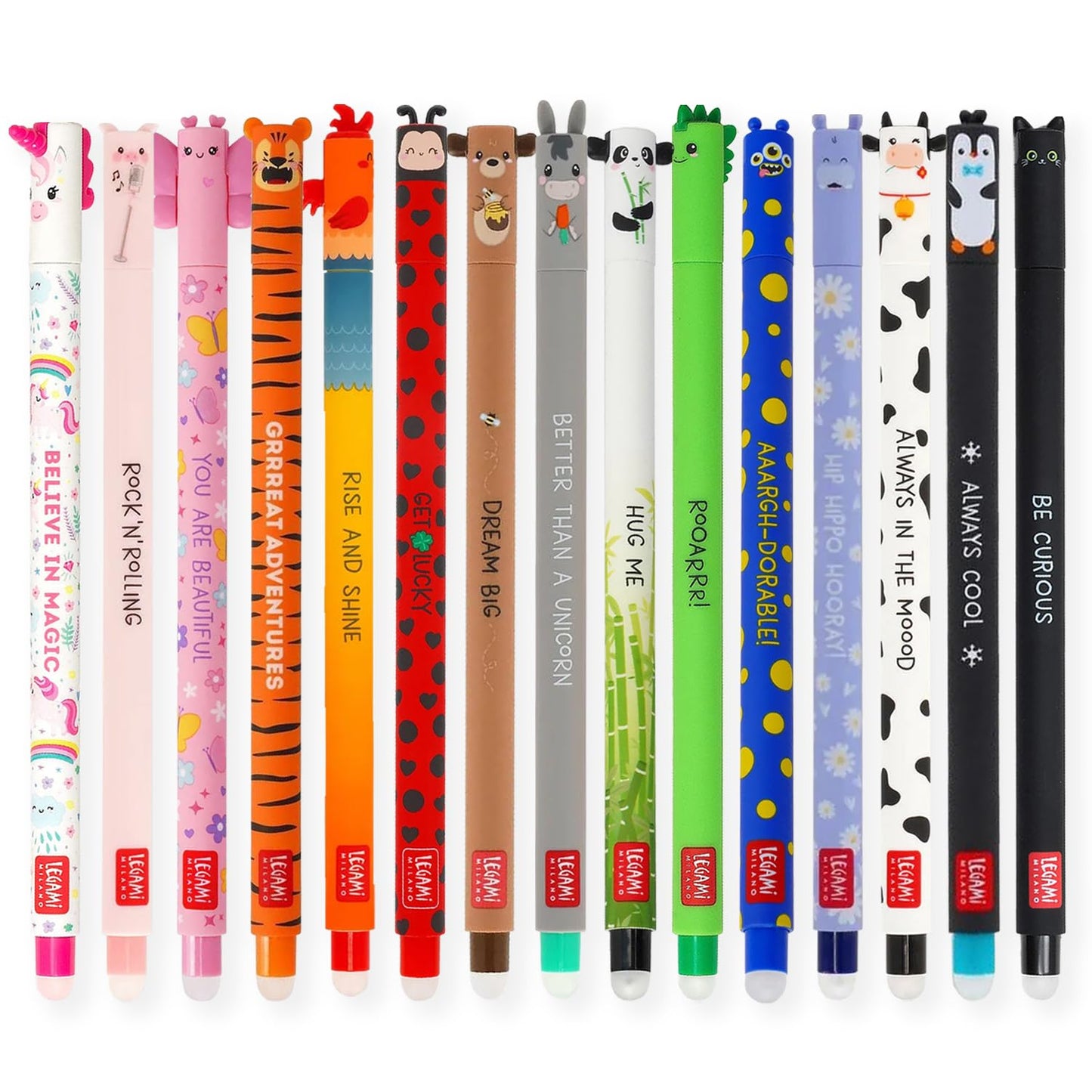 LEGAMI - Set of 15 Erasable Gel Pens with Thermosensitive Erase Ink, Range of ink colours & barrel