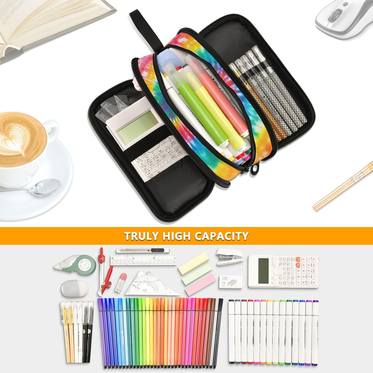 BOENLE Tie Dye Rainbow Pencil Case Box Boys Girls Large Pencil Pouch with Zipper Compartments Big