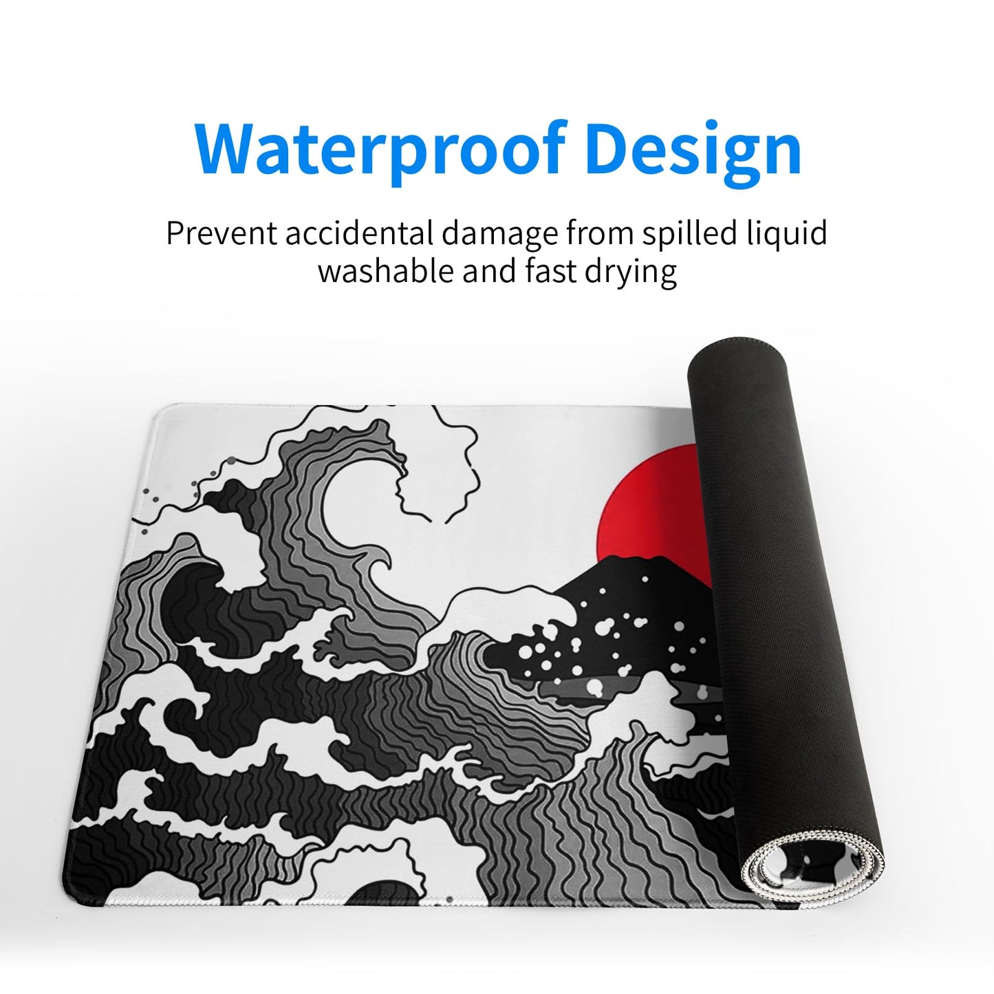 Japanese Red and Black Wave Gaming Mouse Pad Extended Large Mouse Mat Desk Pad Sea Texture Non-Slip
