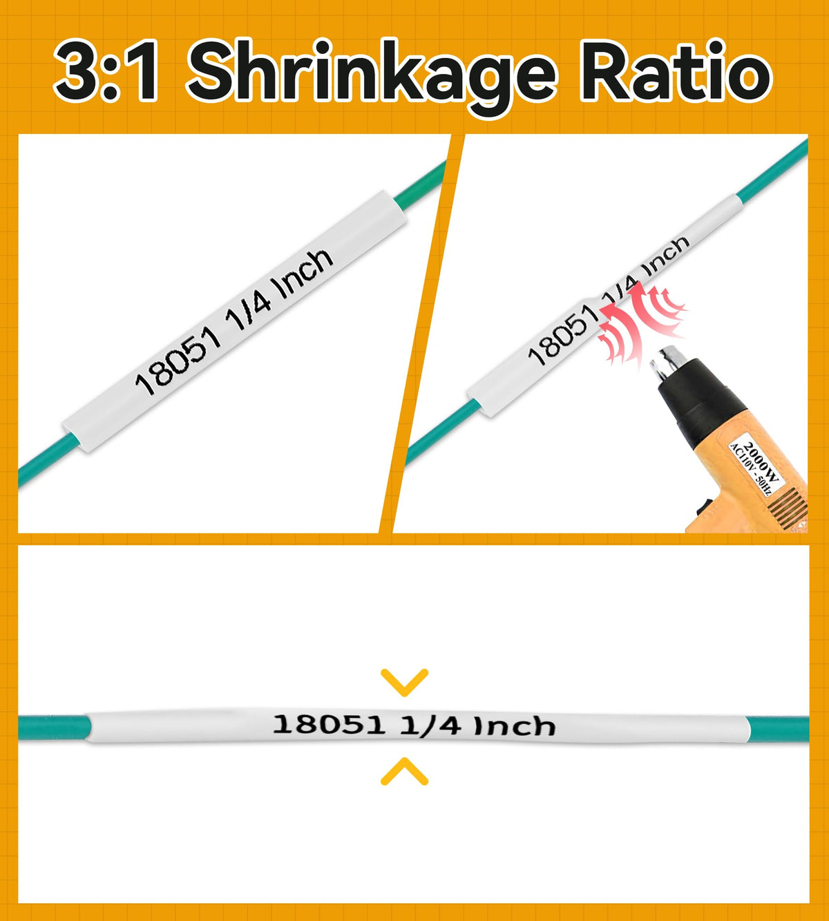 Rhino 4200 Heat Shrink Tube Tape 1/4" 6mm Black on White