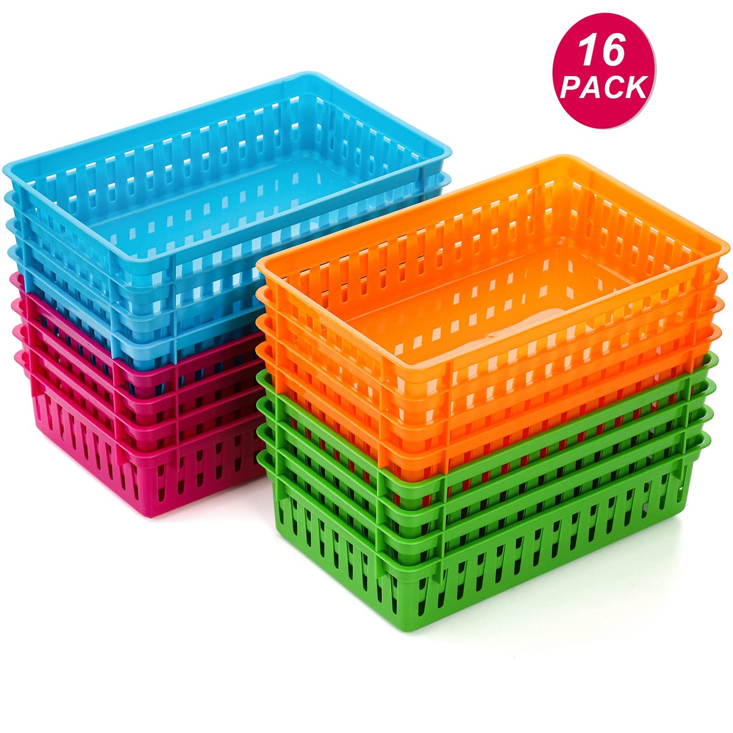 DEAYOU 16 Pack Classroom Storage Baskets Bins, Small Plastic Organizer Basket, Colorful Storage