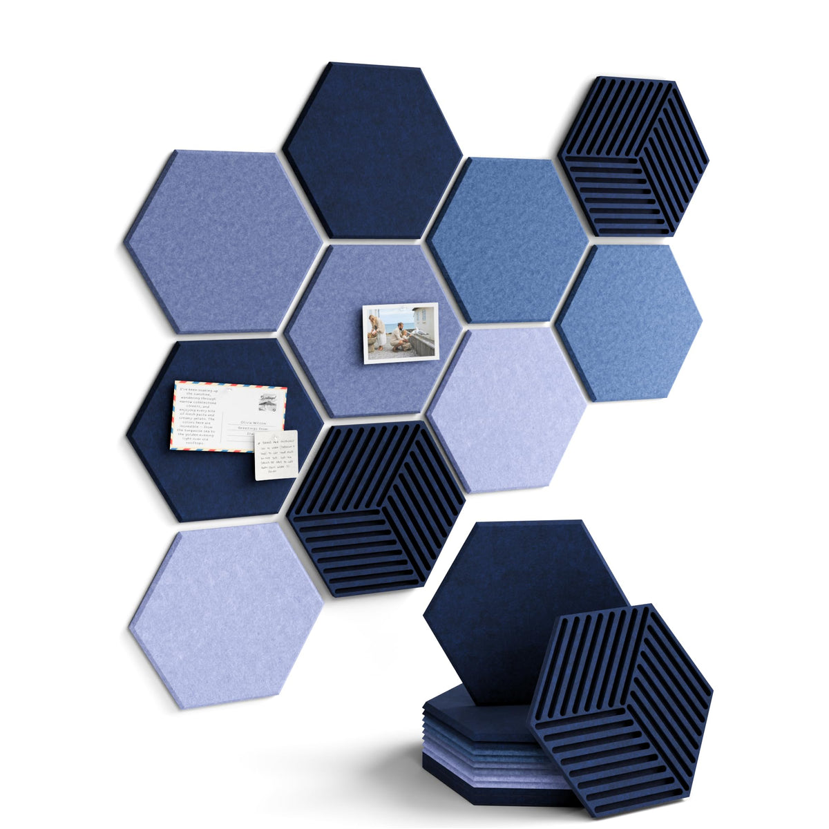 Fluxynara 10-Pack Hexagon Cork Board Alternative, Denim Mist