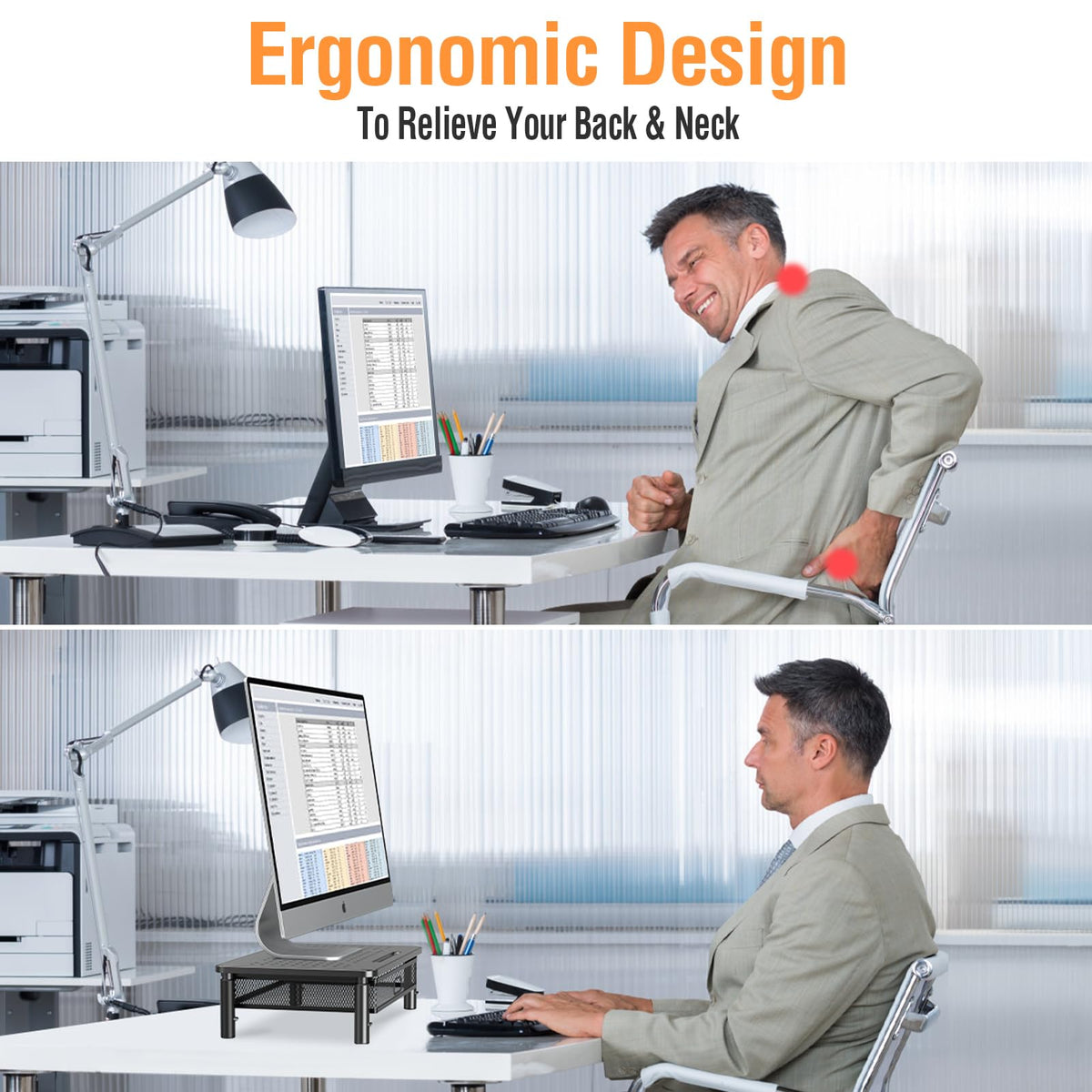 ELIVED 2 Pack Monitor Stand Riser with Metal Drawer, 3 Height Adjustable