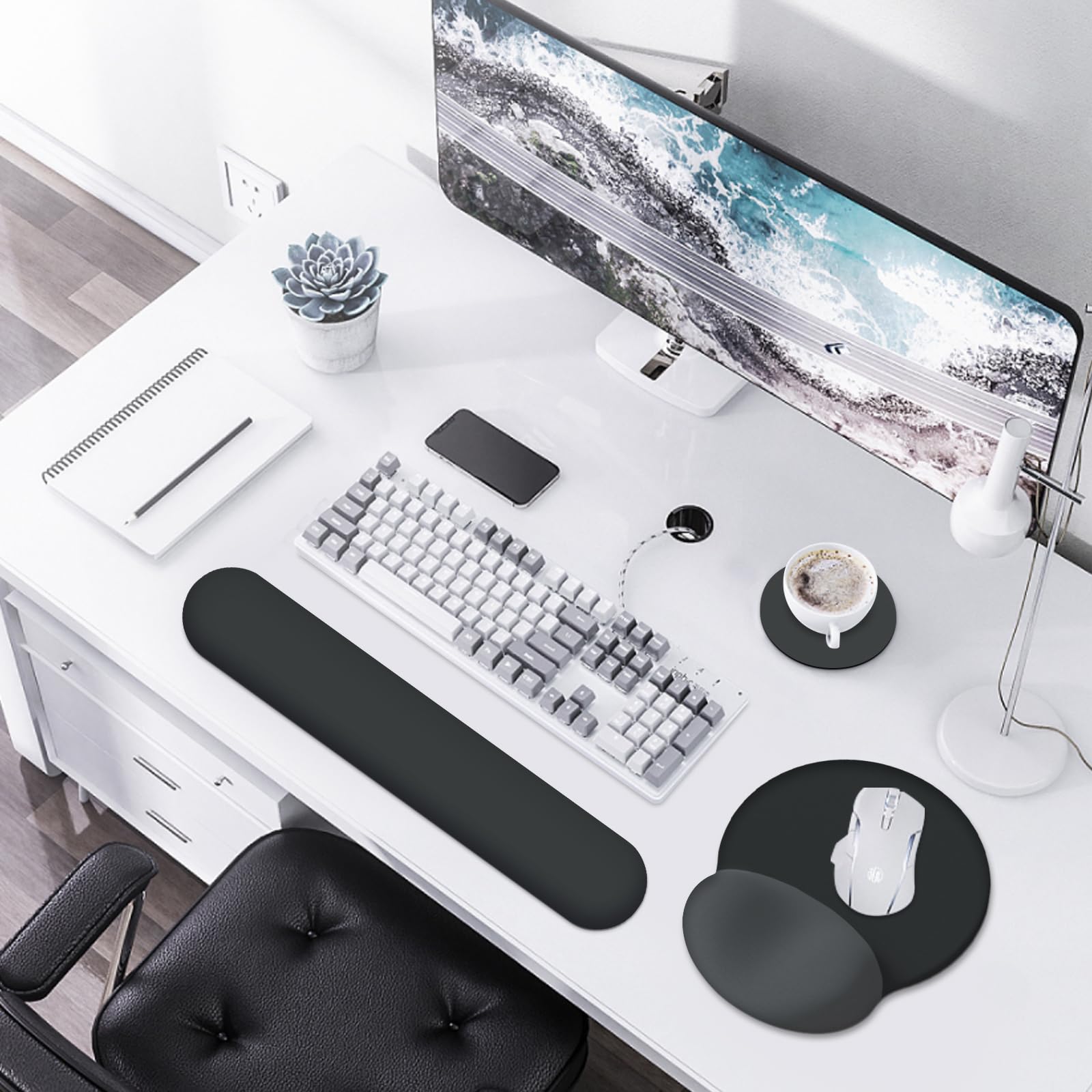 AIMSA Mouse Pad with Wrist Rest Support, Keyboard Wrist Rest Set, Ergonomic Memory Foam Mousepad