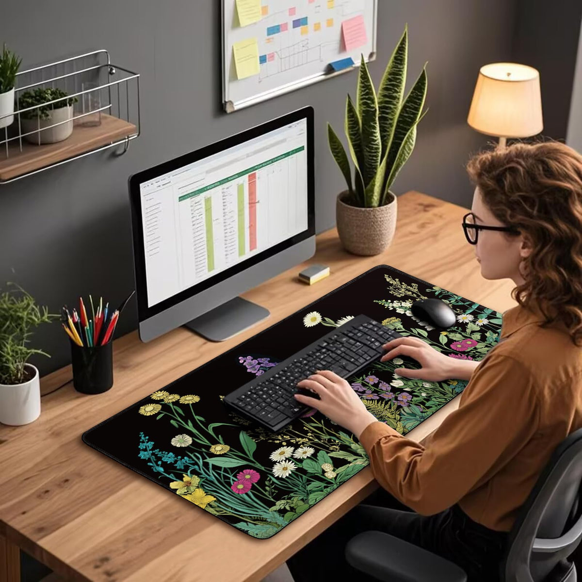 Mcapirivo Wildflower Black Large Gaming Mouse Pad Desk Mat 31.5"x15.7"
