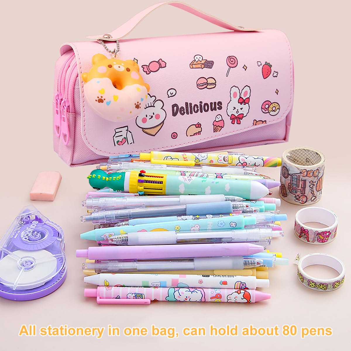 Pencil Case for Girls, Kids Large Capacity Cute Pencil Box with Compartments School Organizer Pen