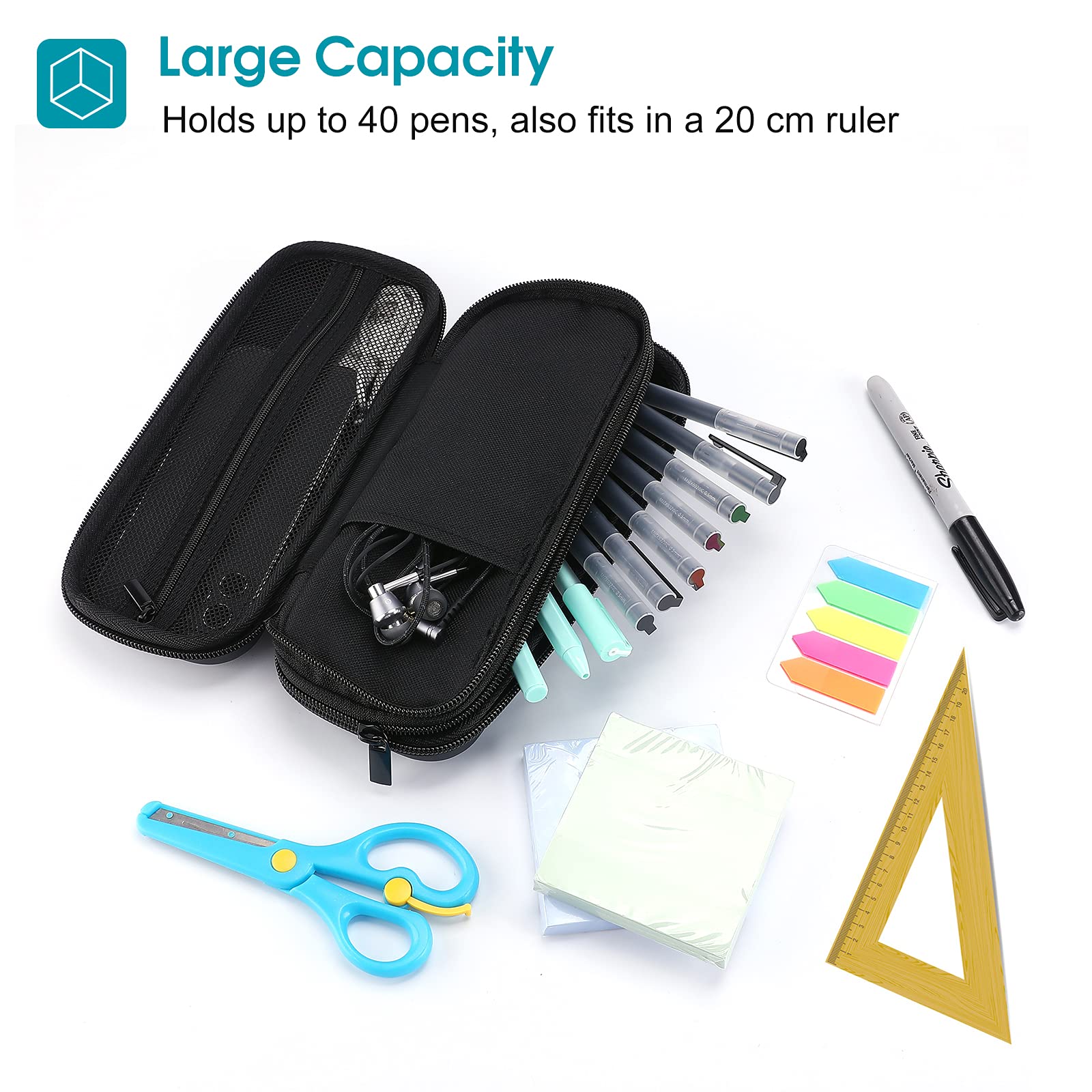 ProCase 2-Layer Hard Pencil Case, Large Capacity Storage Box Pouch, Black