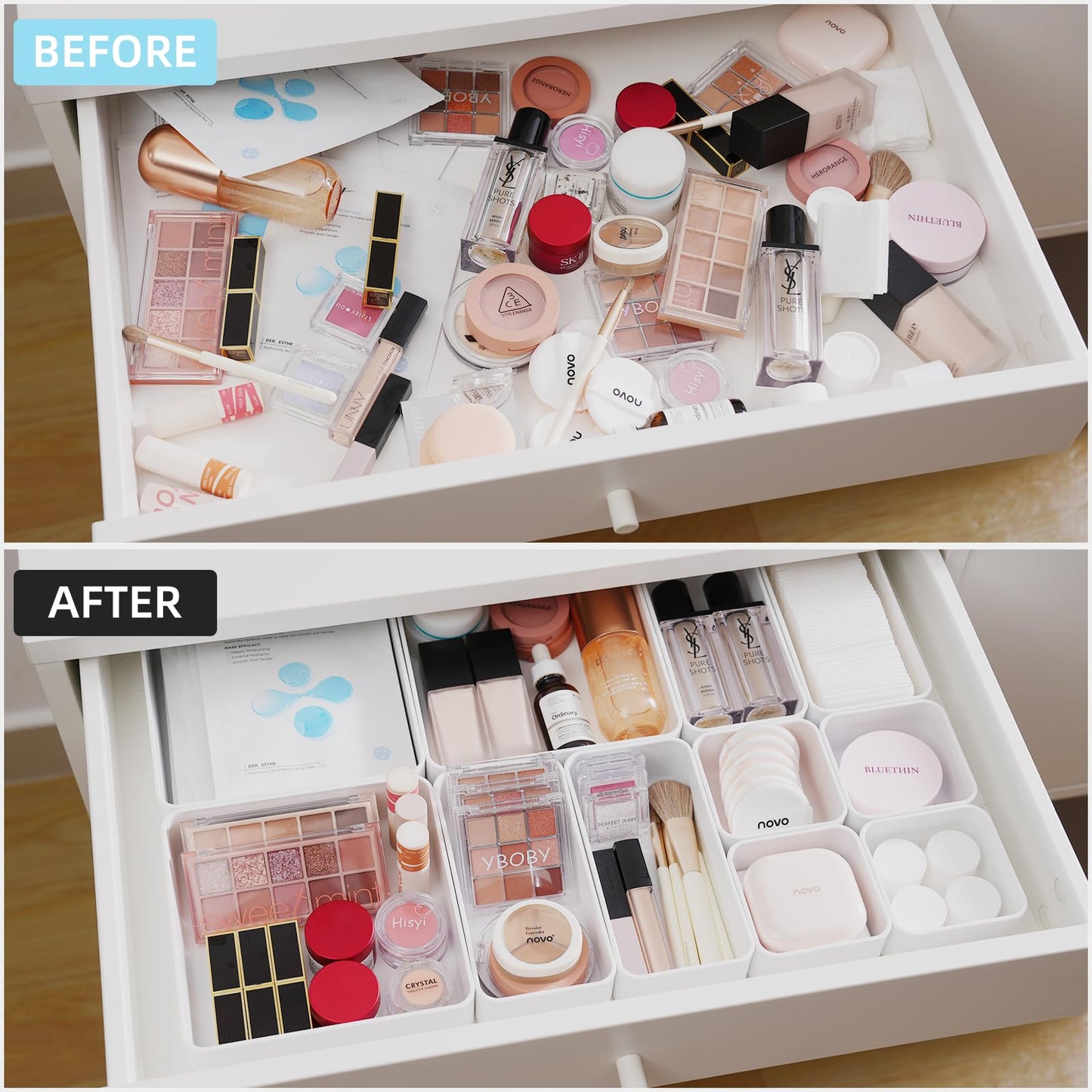 CHANCETSUI 11-Piece Stackable Drawer Organizer Set, Multi-size Desk Drawer Organizer Trays Vanity