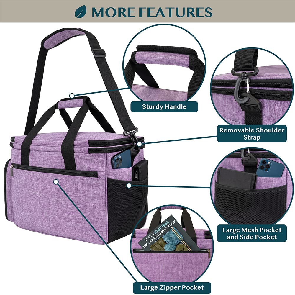 PAVILIA Knitting Yarn Storage Bag Crochet Organizer for Knitter, Purple