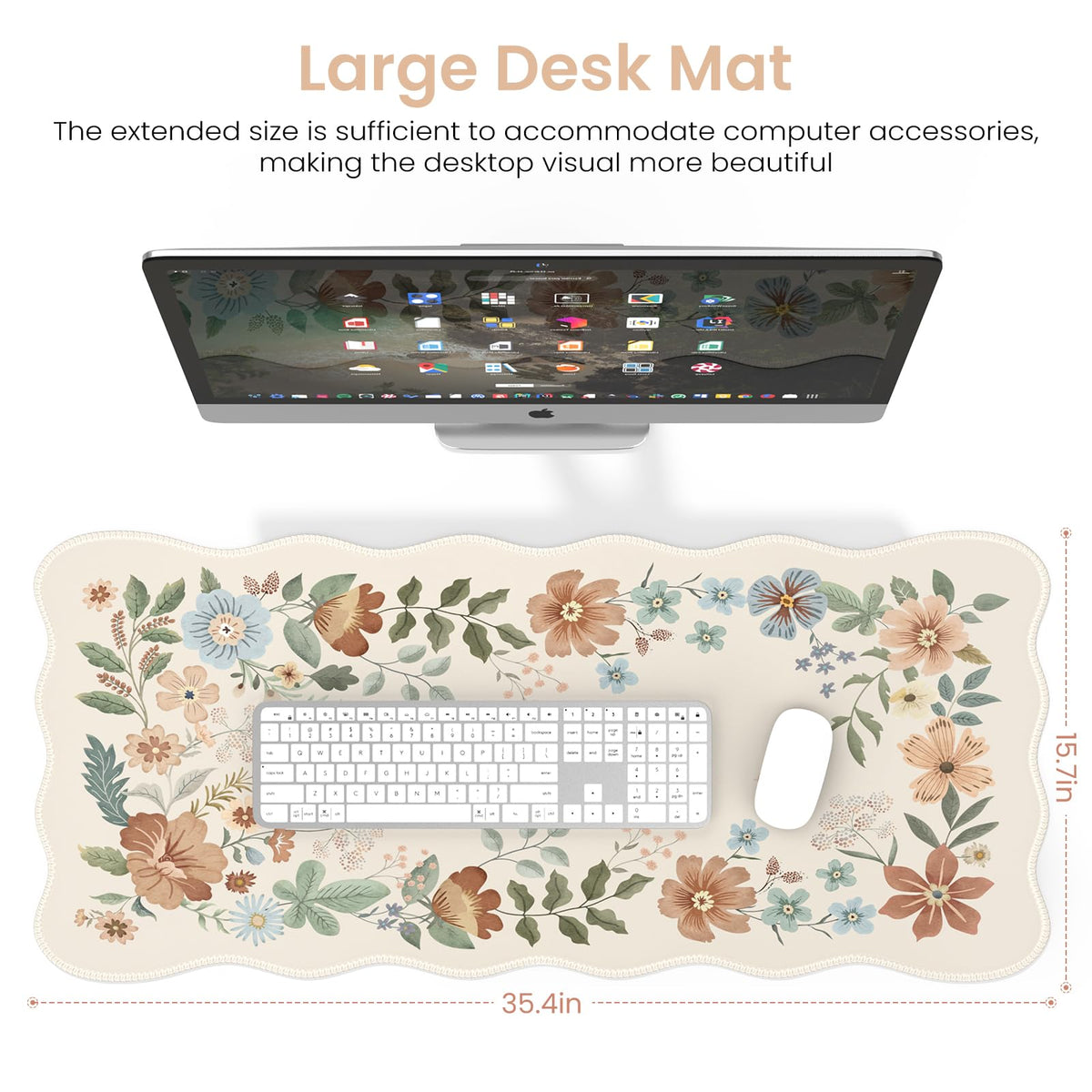 HAOCOO Large Desk Pad, Non-Slip Scalloped Mouse Mat for Desktop(Beige)