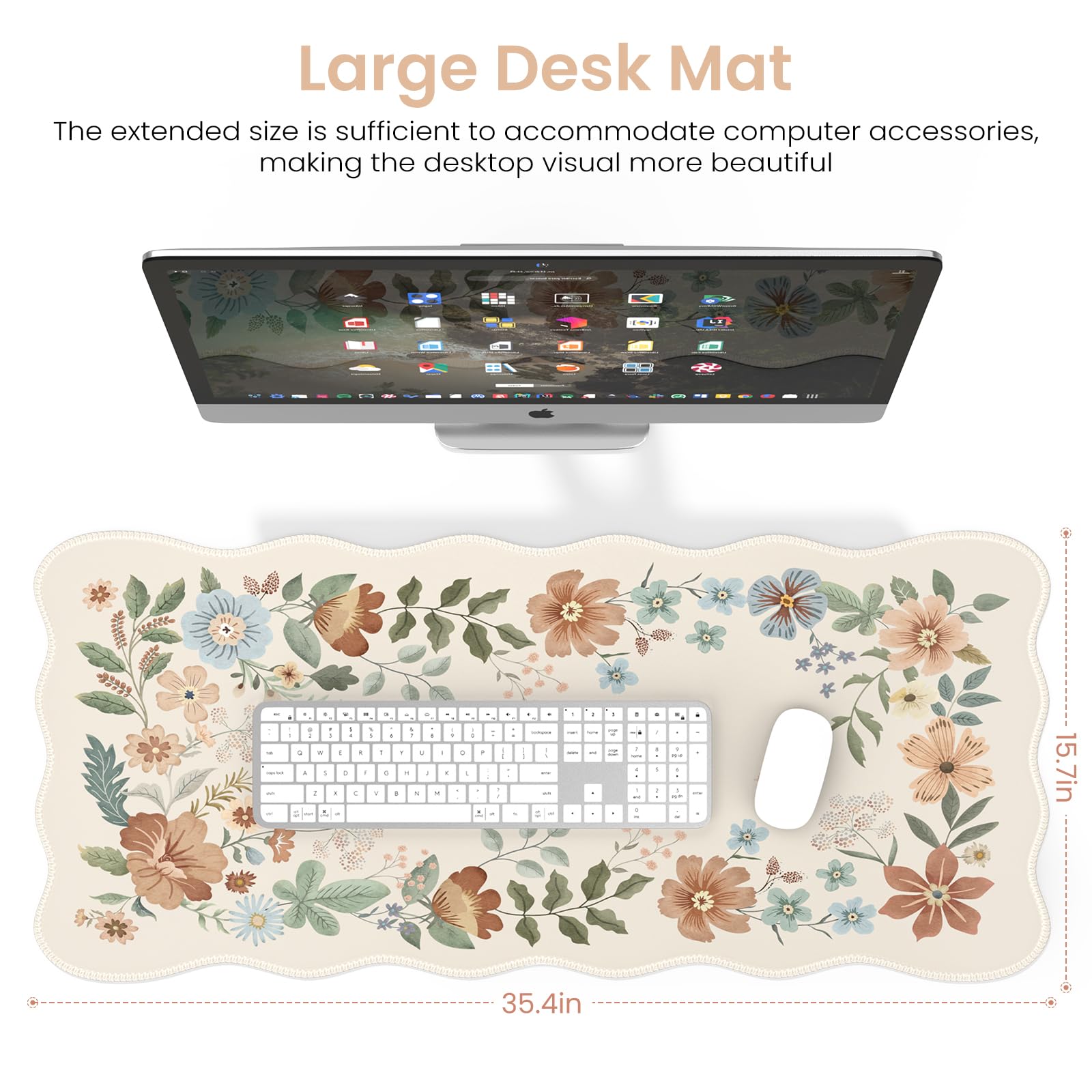 HAOCOO Large Desk Pad, Non-Slip Scalloped Mouse Mat for Desktop(Beige)