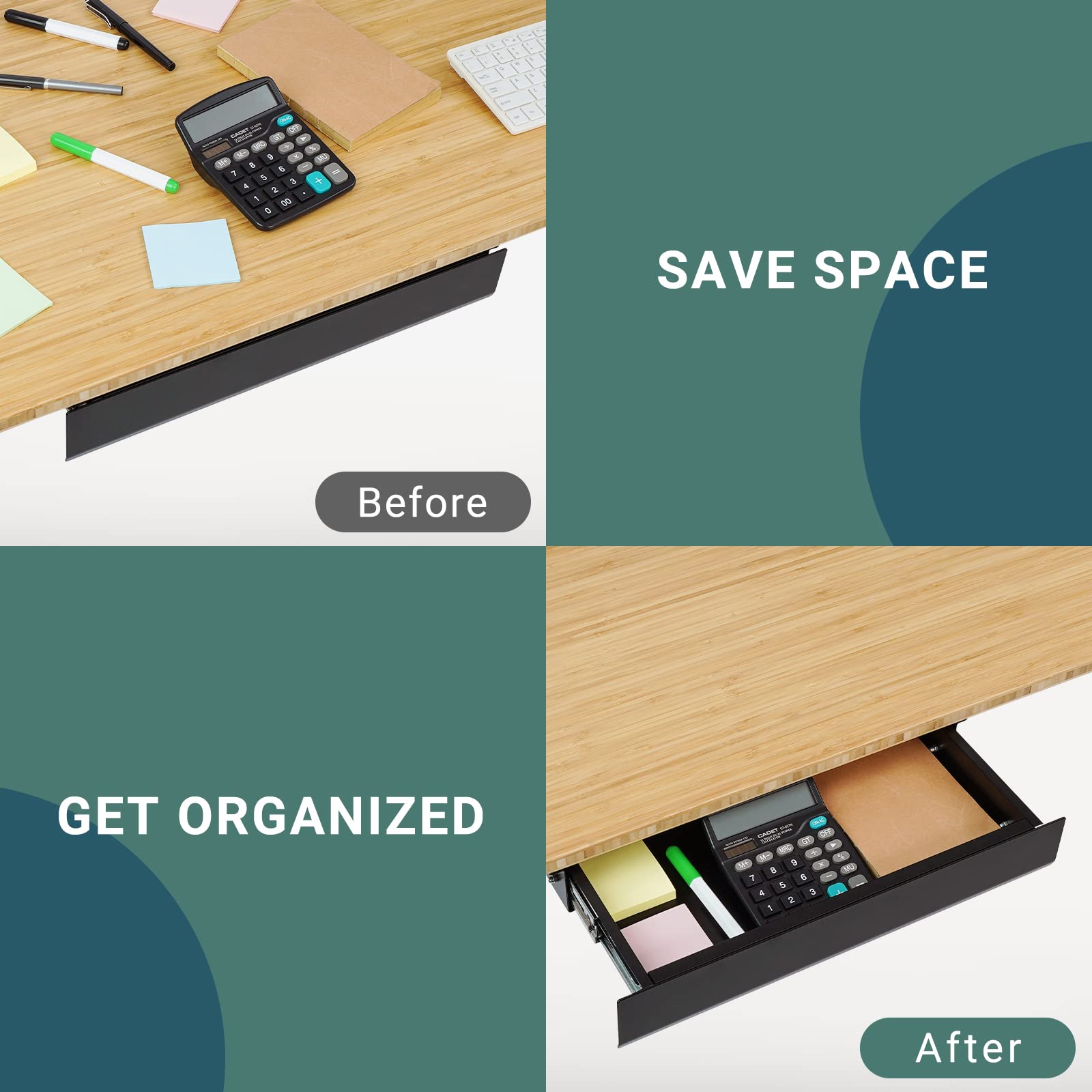 FLEXISPOT Under Desk Drawer, Steel Drawer for Desk Slide-out, Under table Mounted Drawer, Standing