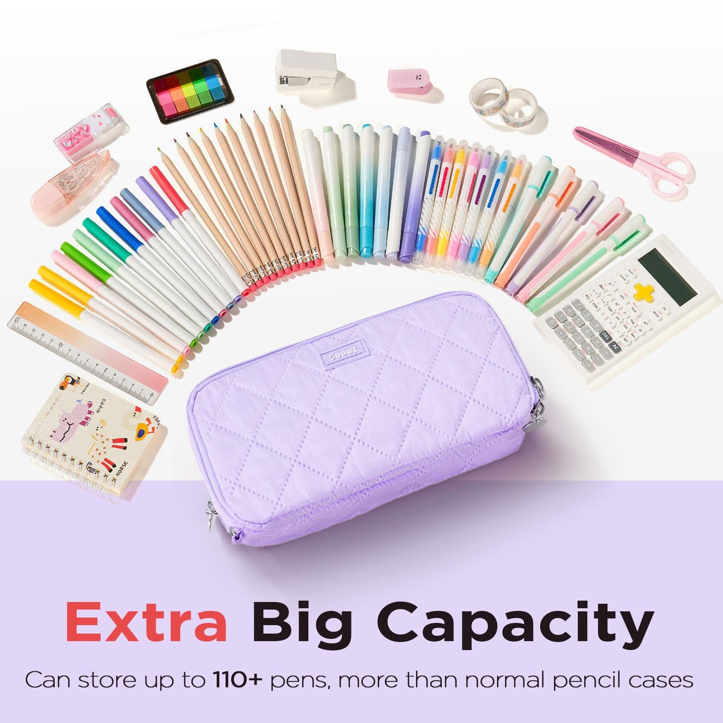 Sooez Large Pencil Case Pouch, Extra Big Pencil Bag with 8 Compartments, Pen Bag Wide Opening, Soft