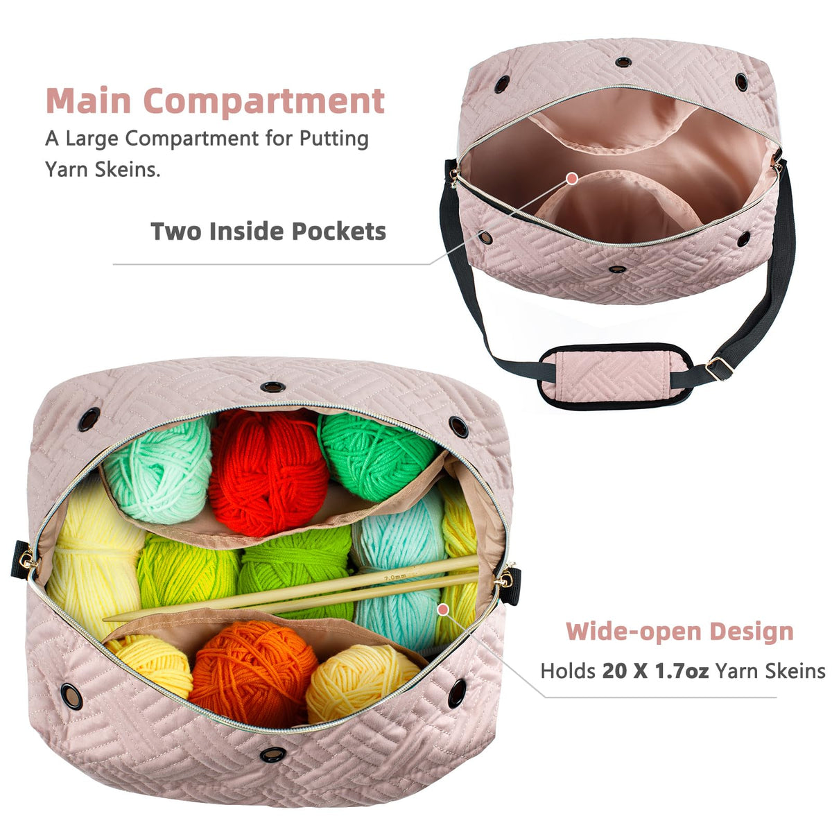 MYBAGZING Crochet Bag Organizer,Knitting Bag for Yarn Storage&Crochet Hooks