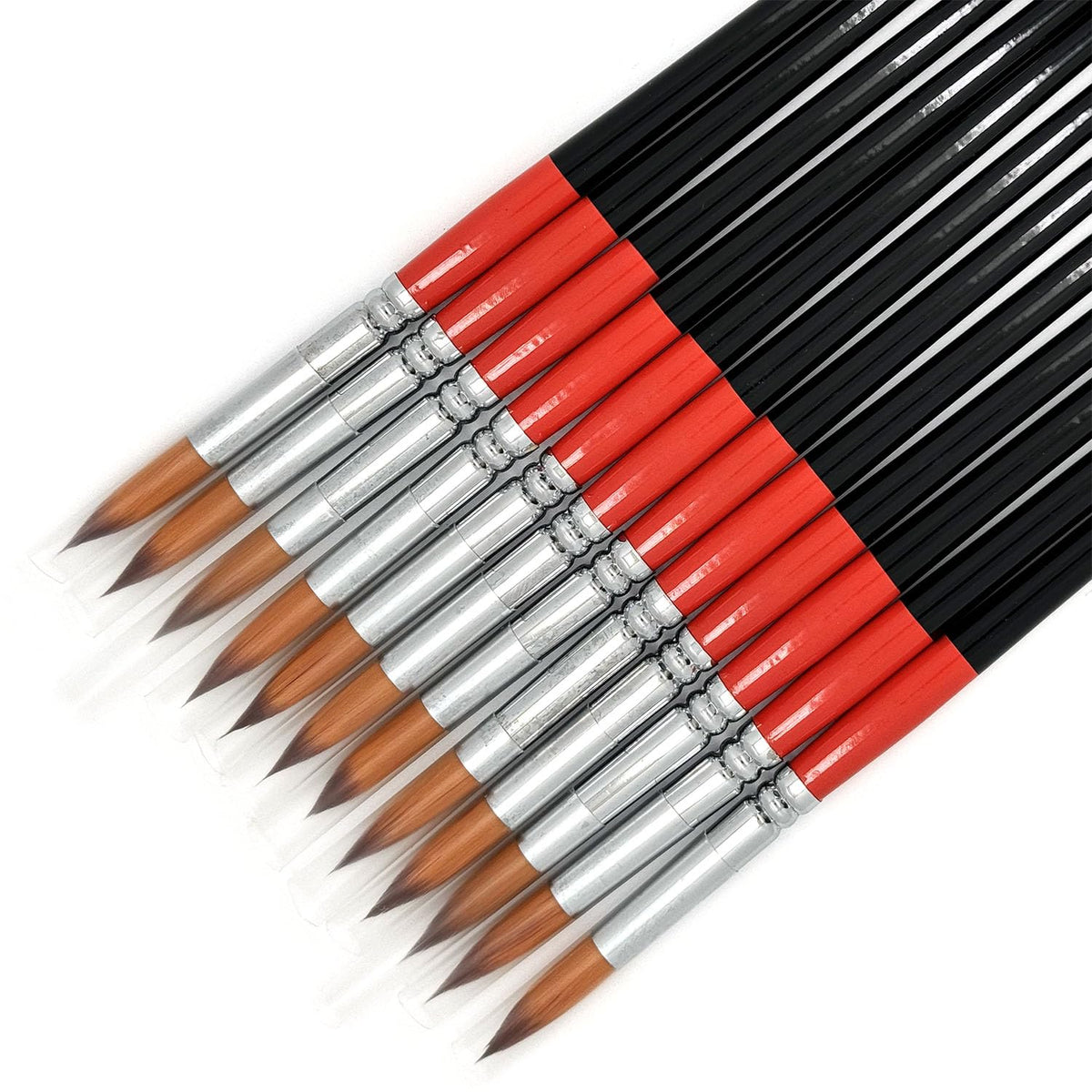 Size #10 Pointed Round Paint Brush Set of 12, Premium Taklon Synthetic Hair