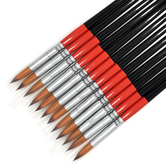 Size #10 Pointed Round Paint Brush Set of 12, Premium Taklon Synthetic Hair