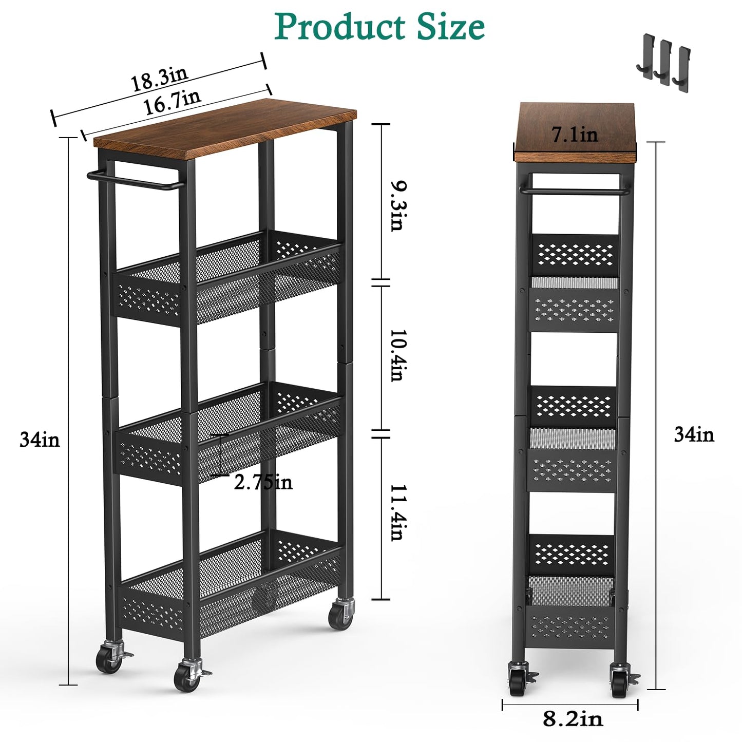 XYZLVSI Utility Slim Storage Cart, 4 Tier Kitchen Narrow Shelf on Wheels