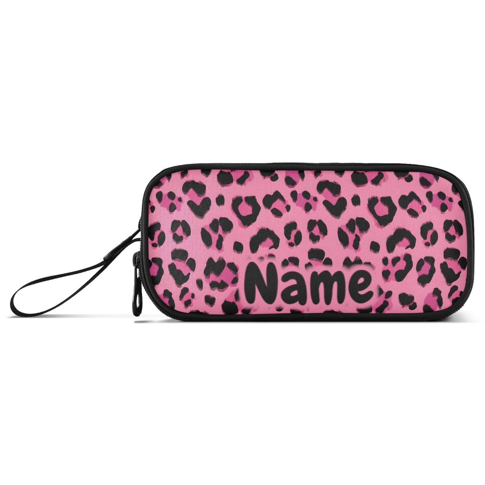 BOENLE Custom Hot Pink Black Leopard Print Pencil Case Box Boys Girls Personalized Name Large