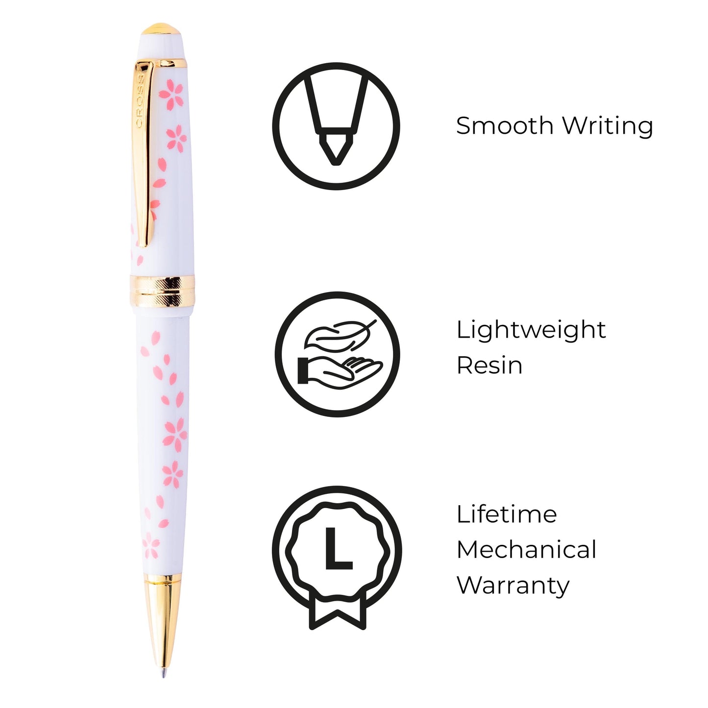 Cross Bailey Light Cherry Blossom White Ballpoint Pen, Black Ink