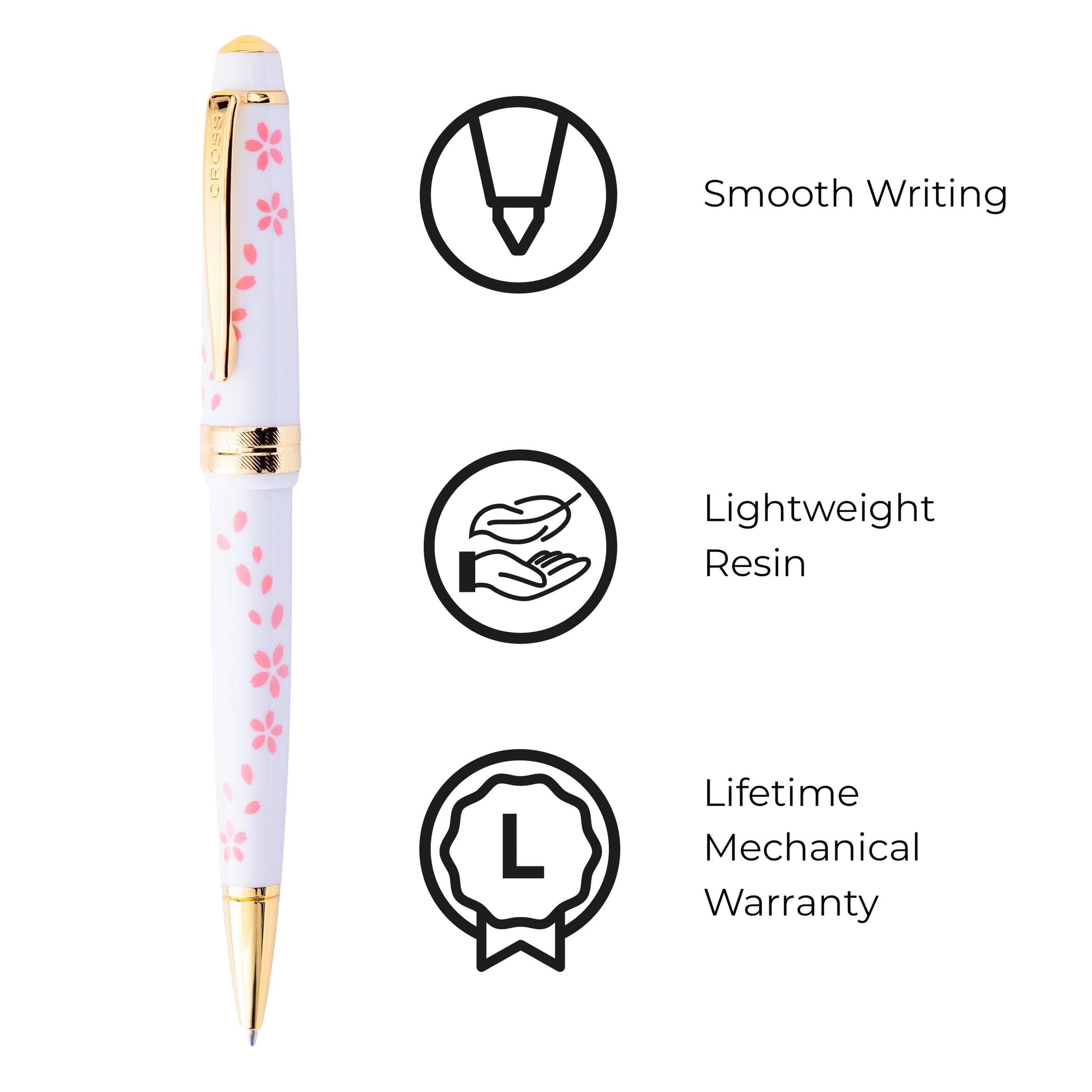 Cross Bailey Light Cherry Blossom White Ballpoint Pen, Black Ink