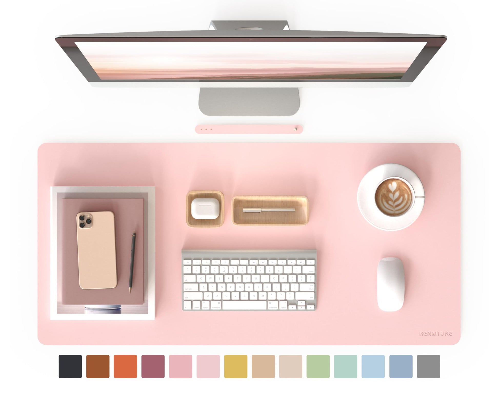 RENMTURE PU Mouse Pad, Faux Leather Large Desk Pad, Home Work Office Accessories, Non-Slip Desk