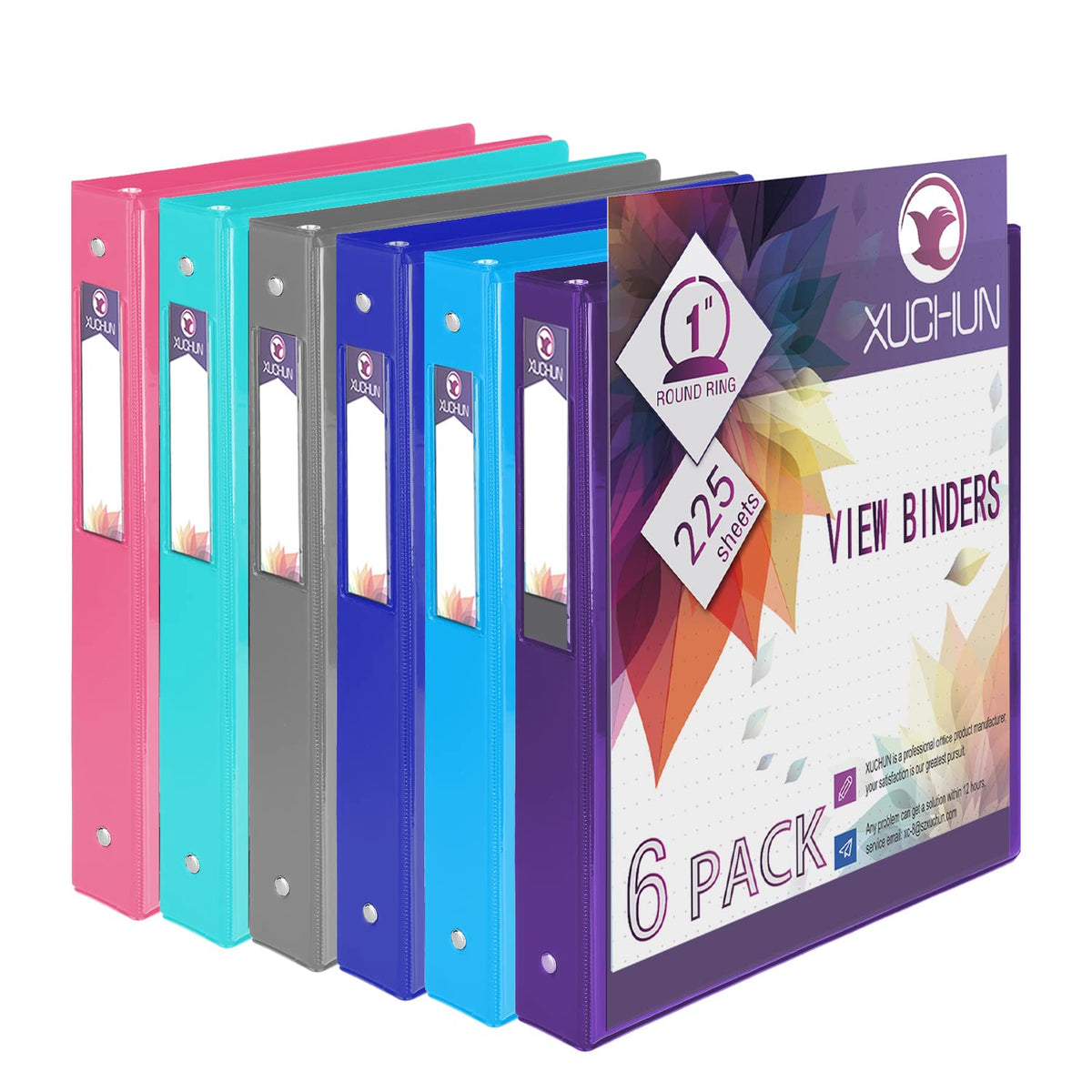 XUCHUN 3 Ring Binders 1 Inch,Clear View Binder with 2 Pockets, Holds 225 Sheets 8.5x11 Inches