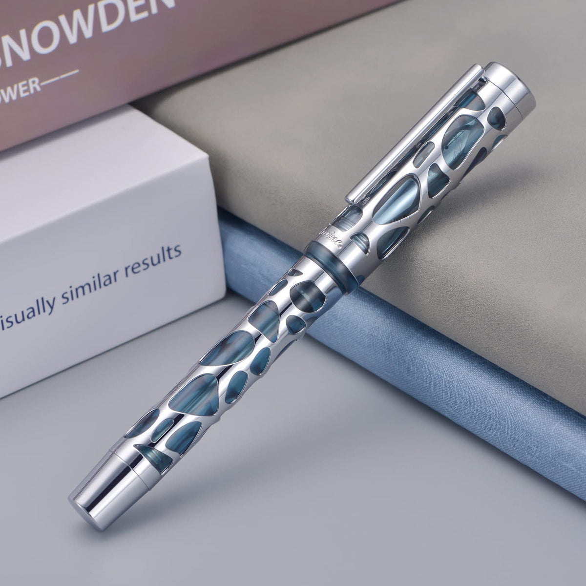 Asvine V169 Vacuum Filling Fountain Pen Extra Fine Nib, Water Drop Skeleton Transparent Gray Blue