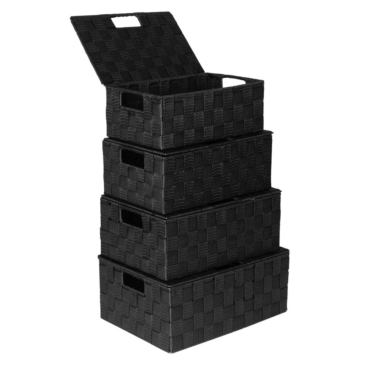 ArcaGuru Woven Storage Bins Basket Set of 4, Black Woven Storage Basket Organizer for Drawer